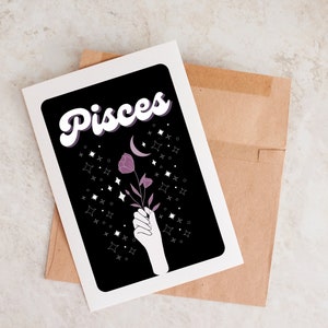Unique Birthday Card, Pisces Birthday Card, Astrology Birthday Card, Card For Pisces, Pisces Gift, Celestial Birthday Card,