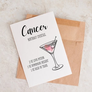 Funny Birthday Card, Cancer Birthday Card, Unique Birthday Card, Card For Cancer Sign, Zodiac Birthday, Astrology image 1