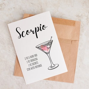 Divertente biglietto di compleanno, biglietto di compleanno Scorpione, cocktail Scorpione, biglietto per Scorpione, biglietto di astrologia, regalo Scorpione