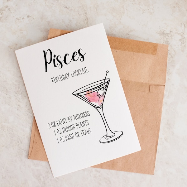 Pisces Birthday Card, Unique Birthday Card, Pisces Gift, Card For Pisces, Birthday Card, Pisces