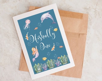 Ofishally One, Birthday Card For 1st Birthday, Ocean Theme Birthday Card, Card For First Birthday, Cute One Year Card