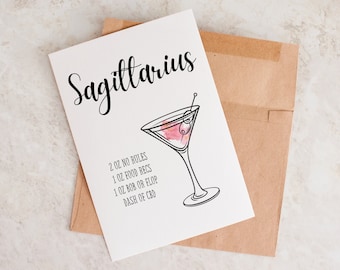 Funny Birthday Card, Sagittarius Card, Sagittarius Gift, Card For Birthday, Cocktail Card, Birthday Card, Astrology