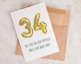 34th Birthday Card, Card For 34th Birthday, Thirties Card, Funny Birthday Card, Birthday Card For Friend