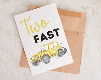 Dos tarjetas de cumpleaños rápidas: segundo cumpleaños, coche, camión