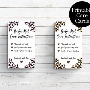 Printable Leopard Print Badge Care Instruction Cards, Badge Reel Care Instructions, Care Instructions Cards, Small Business Supplies