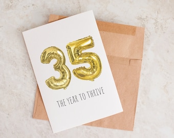 35th Birthday Card: Gold Balloon Design