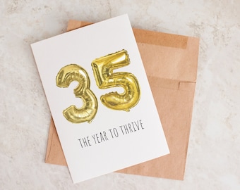 35th Birthday Card, Card For 35th Birthday, Gold Birthday Card, Birthday Card, Thirties, Folded Card