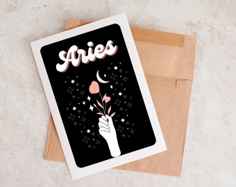 Aries Birthday Card, Astrology Birthday Card, Card For Aries, Aries Gift, Celestial Birthday Card, Birthday