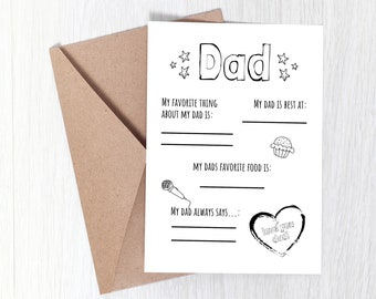 Fun Father's Day Card For Kids, Write In Father's Day Card, About My Dad Card, Father's Day Card, Card For Dad