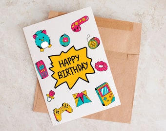 Retro Birthday Card, 80's 90's Birthday Card, Nostalgia Birthday Card, Birthday Card