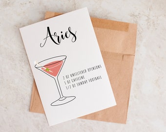 Aries Cocktail Card, The Perfect Card For Aries, Card For Aries Birthday, Aries Astrology Gift