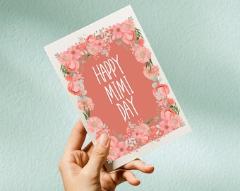 Blommigt Mimi-kort för mors dag, mormors dag-kort, present till Mimi