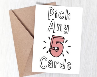 Pick Any 5 Greeting Cards, Mix and Match Card Set, Discount Card Bundle, Card Set