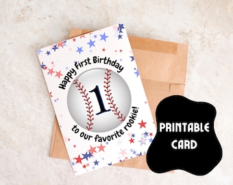Printable Baseball 1st Birthday Card: Rookie of the Year (Digital Download)