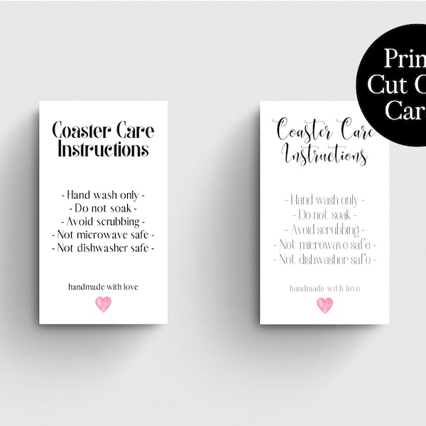 Printable Coaster Care Instruction Cards, Coaster Cleaning Instructions, Care Instructions Cards, Business Supplies
