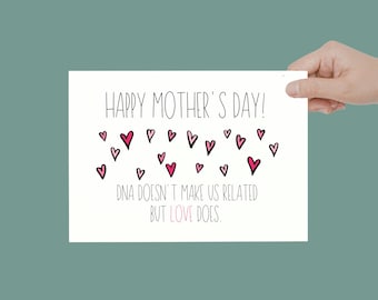 Roligt mors dag-kort | DNA gör inte en mamma-kort | Bonusmamma-kort | Styvmamma mors dag