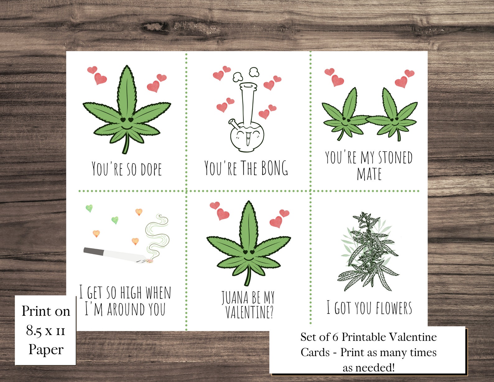 Printable Cannabis Valentine Card Set Weed Valentine Card Etsy