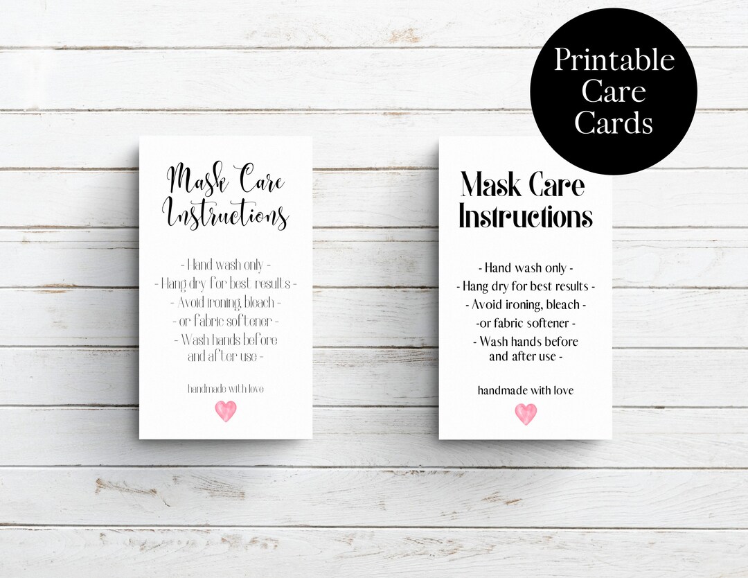 Printable Mask Care Instruction Cards Mask Washing Etsy