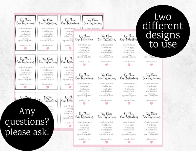 Printable Resin Key Chain Care Instruction Cards Key Chain Etsy