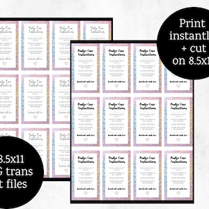 Printable Glitter Badge Reel Instruction Cards, Badge Reel Cleaning Instructions, Care ...