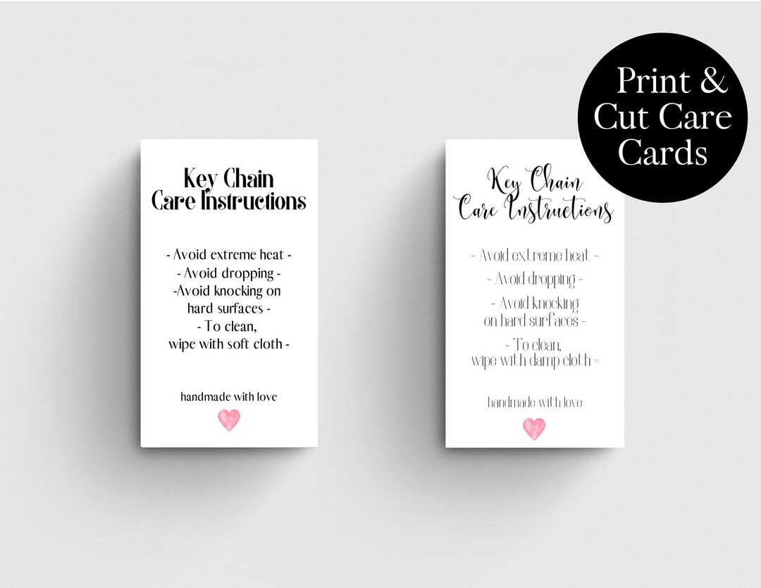 Printable Resin Key Chain Care Instruction Cards, Key Chain Care