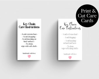 Printable Key Chain Care Instruction Cards: Small Business Supplies (Digital Download)