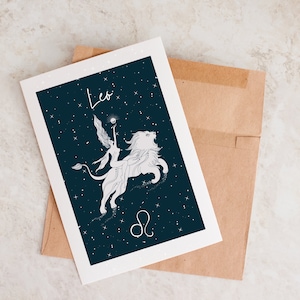 Cartão de aniversário de Leão, cartão de aniversário do zodíaco, cartão de astrologia, presente de Leão, cartão para Leão, Leão, cartão de aniversário exclusivo