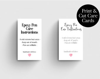 Printable Epoxy Pen Care Instruction Cards: Small Business Supplies (Digital Download)