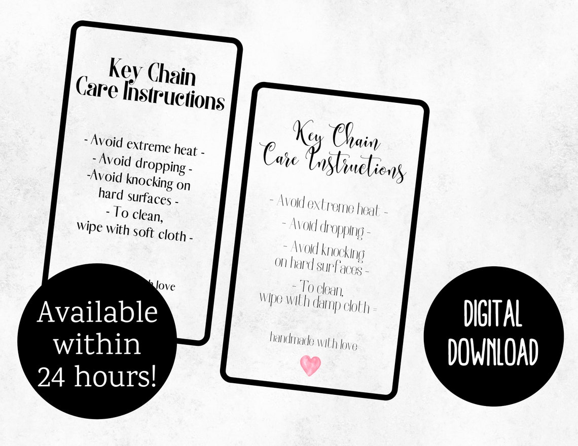 Printable Resin Key Chain Care Instruction Cards Key Chain Etsy