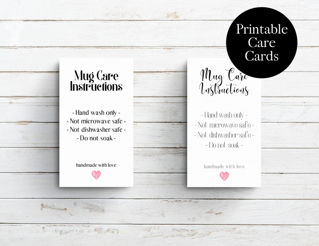 Printable Mug Care Instruction Cards, Mug Washing Instructions, Care Instructions Cards, Vinyl