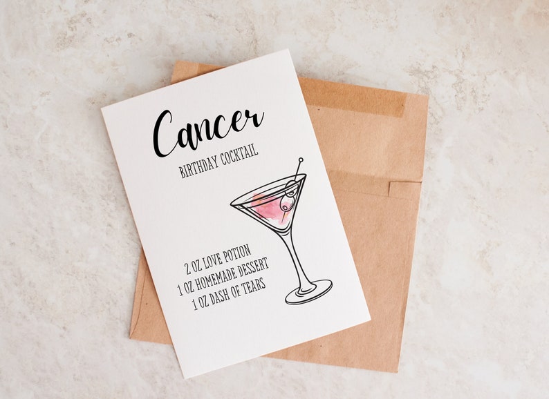 Funny Birthday Card, Cancer Birthday Card, Unique Birthday Card, Card For Cancer Sign, Zodiac Birthday, Astrology image 1