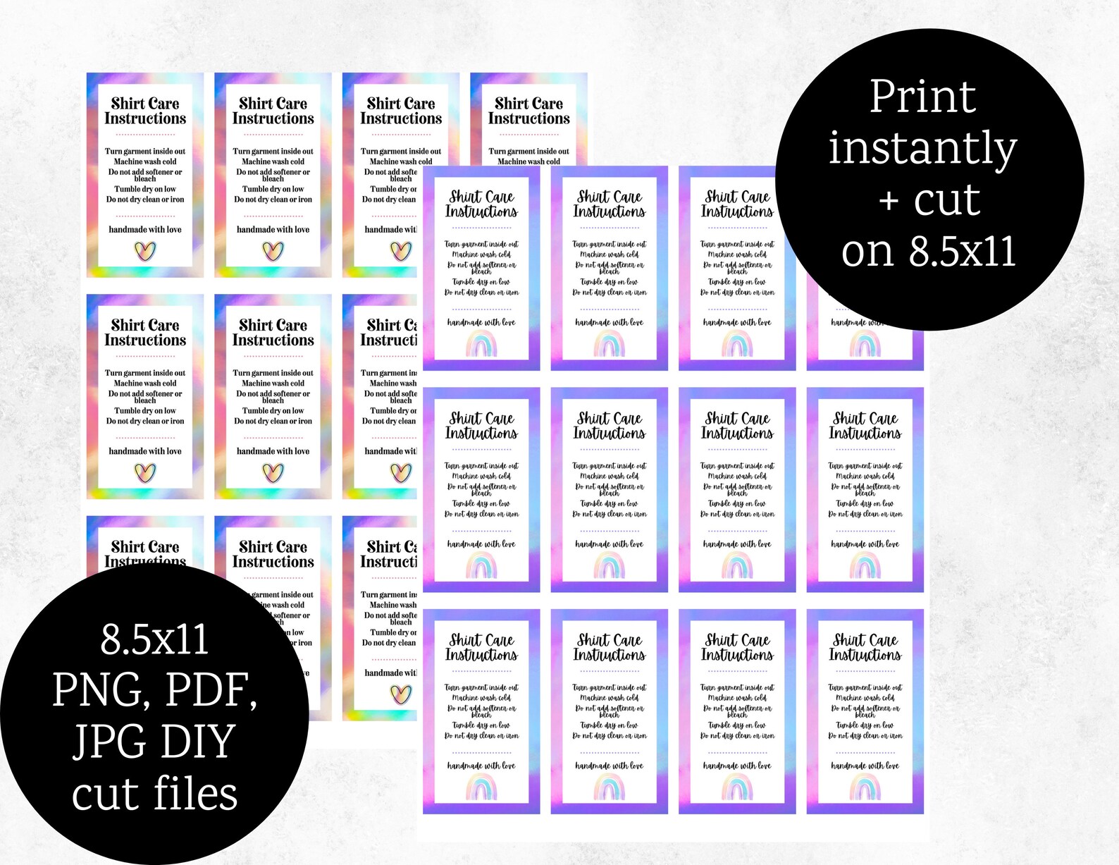 Printable Shirt Care Cards Shirt Washing Instructions Cards - Etsy