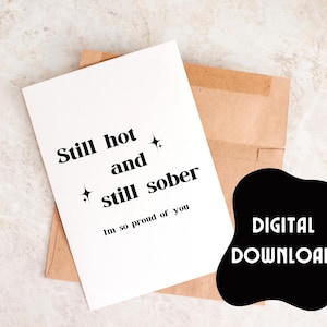 Sobere jubileumkaart, Digitale download, Thuis afdrukken, Sobere kaart, Sober tijdperk