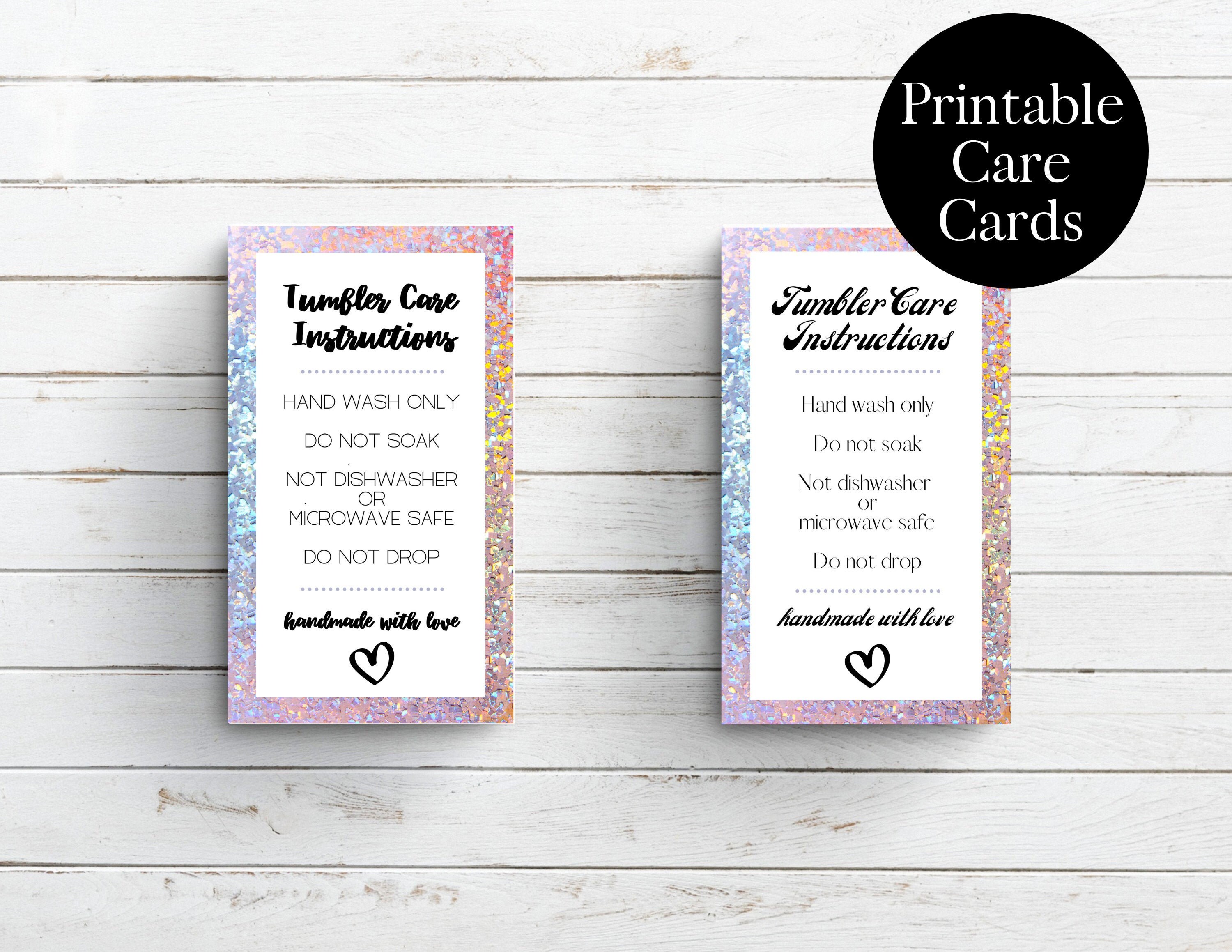 Printable Glitter Tumbler Care Instruction Cards Tumbler Etsy UK