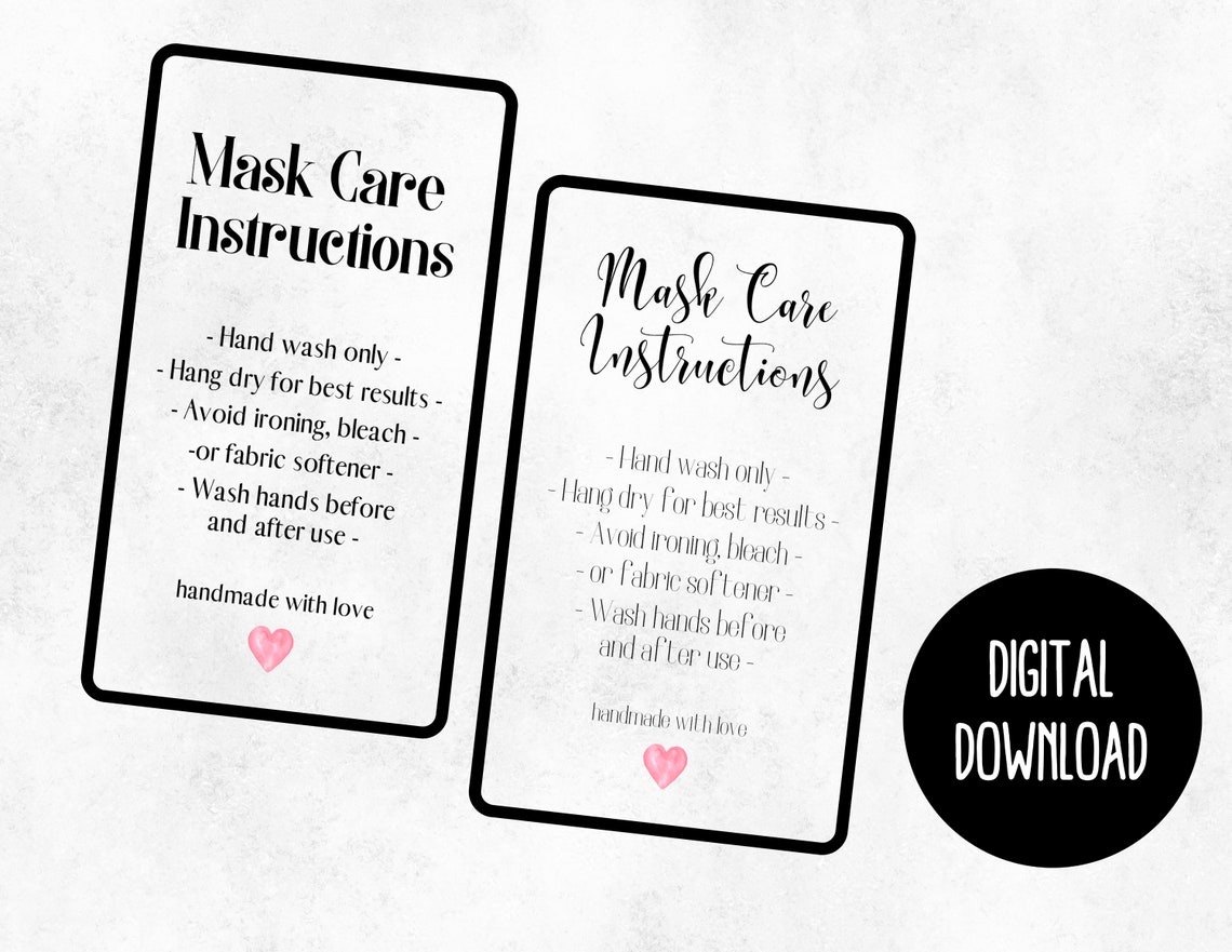 Printable Mask Care Instruction Cards Mask Washing Etsy