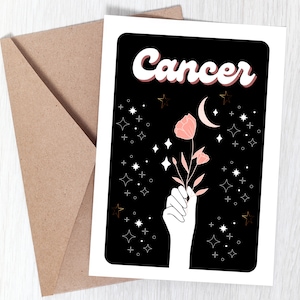 Tarjeta de cumpleaños única, tarjeta de cumpleaños de Cáncer, tarjeta para Cáncer, tarjeta del zodiaco de Cáncer, tarjeta astrológica, Cáncer