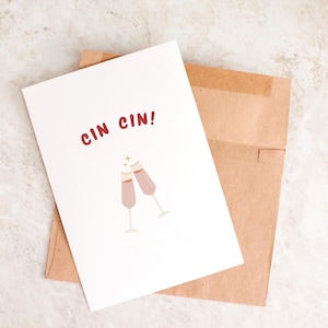 Carte de fiançailles, Cin Cin, Félicitations à vous deux, Carte de mariage, Carte de mariage italienne, Carte de célébration, Mariage italien
