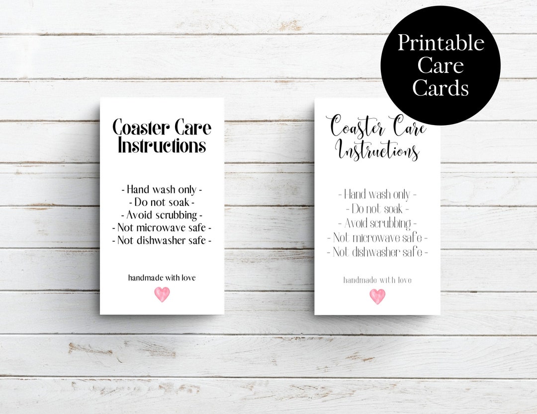 Printable Coaster Care Instruction Cards Coaster Cleaning Etsy UK