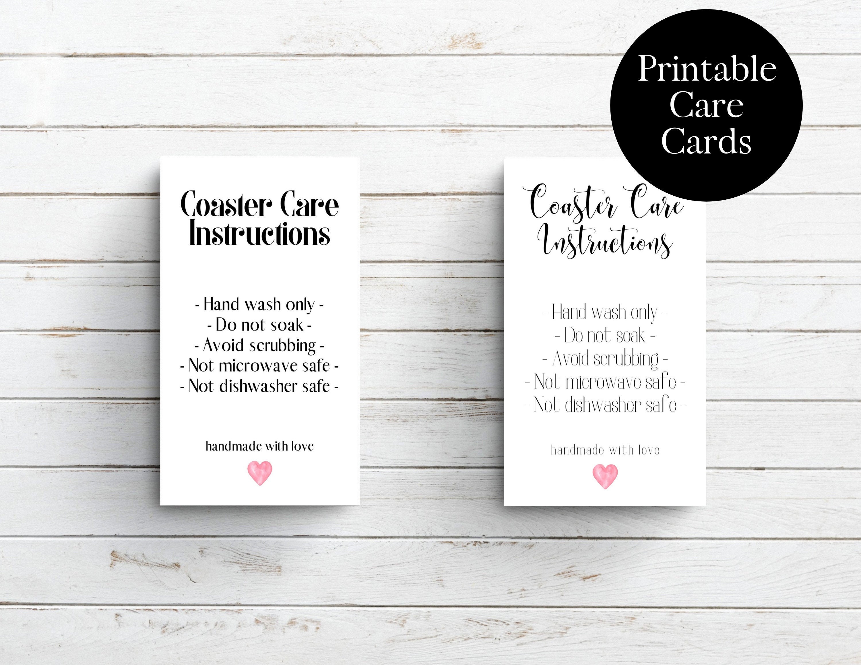 Cold Cup Care Instructions, Printable Cup Care Cards, Iced Tumbler