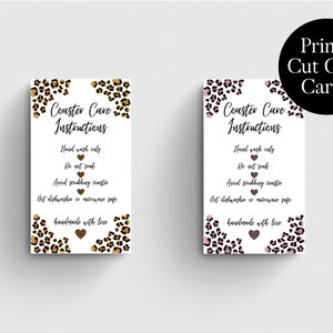Leopard Coaster Care Instruction Cards: Printable Business Supplies (PDF)