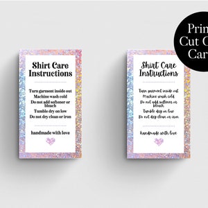 Afdrukbare onderhoudsinstructiekaarten glittershirt (digitale download)