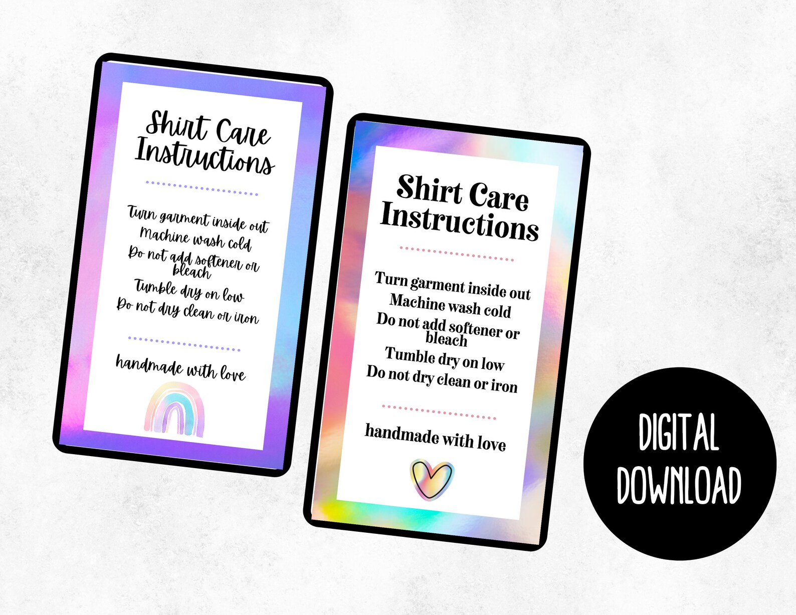 Printable Shirt Care Cards Shirt Washing Instructions Cards - Etsy