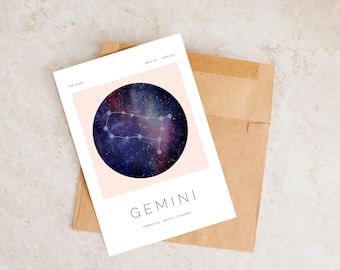 Gemini Zodiac Birthday Card: Astrology Gift