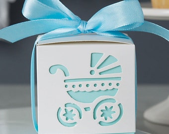 Boy Baby Shower Favor Boxes - Carriage Boxes - Baby Boy Shower Sprinkle - 10-pack Blue Baby Shower Favors - Baby Sprinkle Favor - Laser Cut