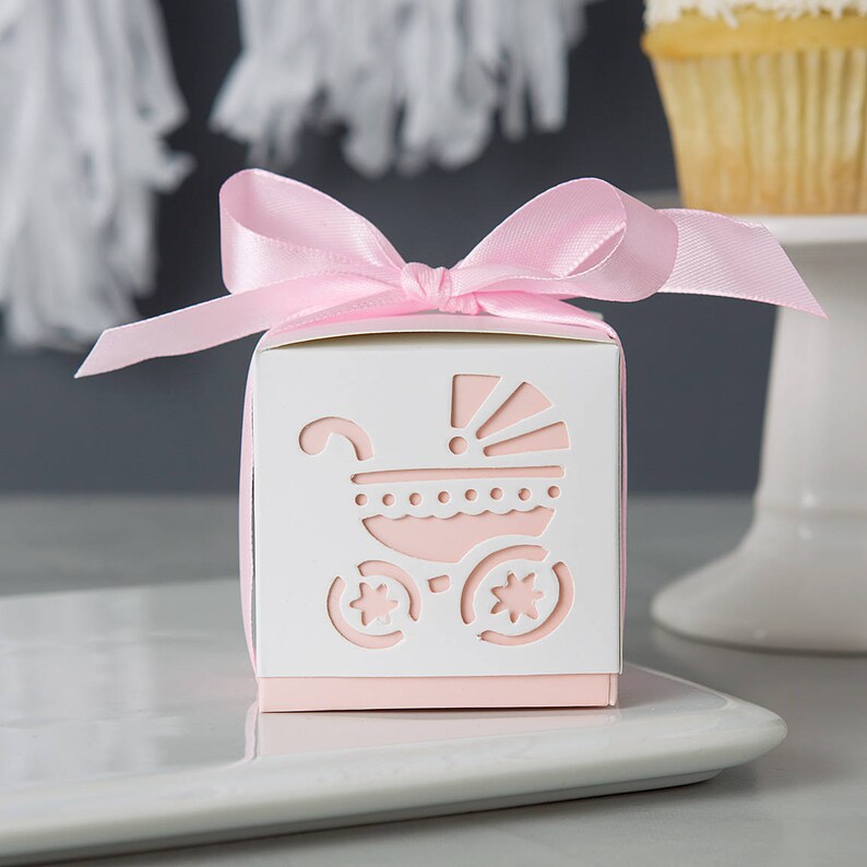 Girl Baby Shower Favor Boxes Footprint Or Carriage Boxes Etsy
