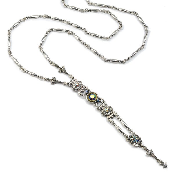 Silver Y Necklace, Sweet Romance, Art Deco Necklace, Lariat Necklace, 1920s Necklace, Long Necklace, Art Deco, Bridesmaid Necklace N1445