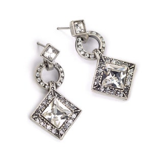 Wedding Earrings, Art Deco Earrings, Bridal Earrings, Bridal Jewelry, Crystal Earrings, Wedding Jewelry, Silver Earrings, Vintage E1103 image 3