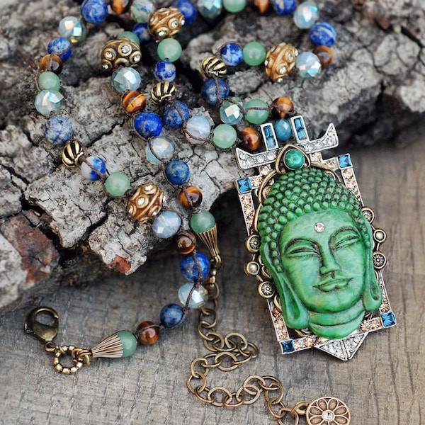 Buddha Necklace, Yoga Necklace, Buddha Pendant, Zen Necklace, Meditation beads, N1346