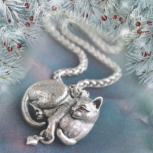 Collier chat en argent, collier en or avec pendentif chaton, cadeaux chat, bijoux chat, cadeau pour amoureux des chats, collier animal, bijoux chaton, félin N1439