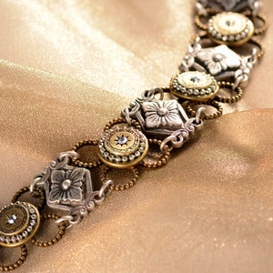 Victorian Geometric Link Bracelet, Victorian Jewelry, Medallion Bracelet, Vintage Bracelet, Renaissance Jewelry, Mixed Metal Bracelet BR462